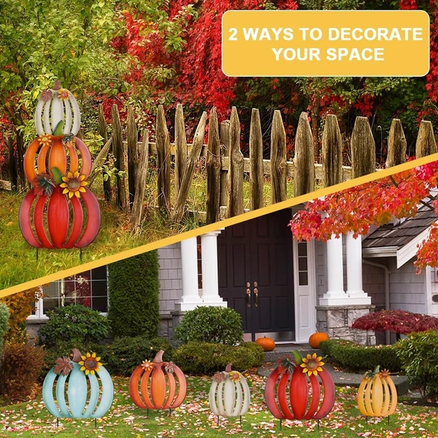 Alt view image 2 of 7 - 2 Pcs 34" Metal Garden Stakes with 6 Stacked Pumpkins Fall Outdoor Yard Signs for Home, Lawn, Patio & Thanksgiving Decor