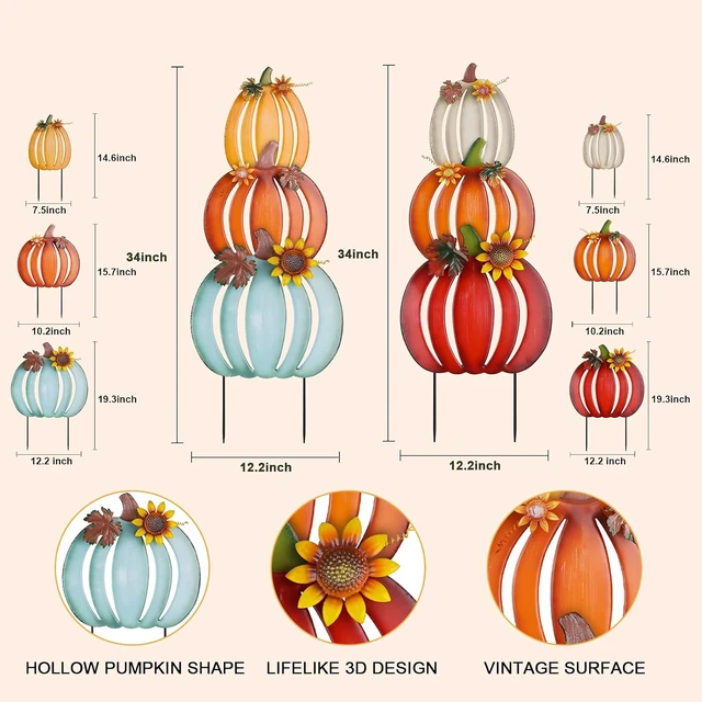 Alt view image 3 of 7 - 2 Pcs 34" Metal Garden Stakes with 6 Stacked Pumpkins Fall Outdoor Yard Signs for Home, Lawn, Patio & Thanksgiving Decor