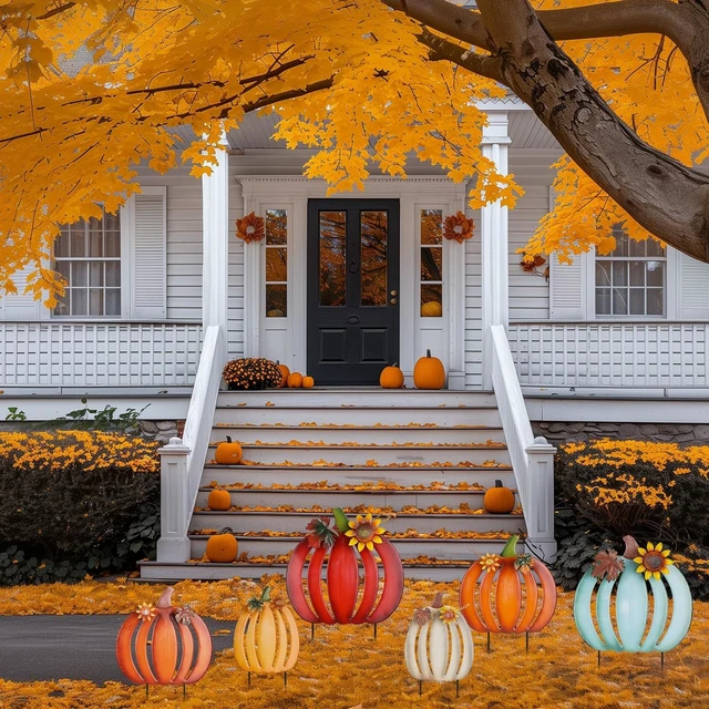 Alt view image 4 of 7 - 2 Pcs 34" Metal Garden Stakes with 6 Stacked Pumpkins Fall Outdoor Yard Signs for Home, Lawn, Patio & Thanksgiving Decor