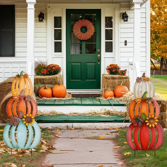 Alt view image 5 of 7 - 2 Pcs 34" Metal Garden Stakes with 6 Stacked Pumpkins Fall Outdoor Yard Signs for Home, Lawn, Patio & Thanksgiving Decor