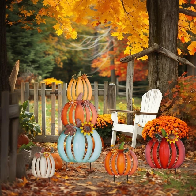 Alt view image 7 of 7 - 2 Pcs 34" Metal Garden Stakes with 6 Stacked Pumpkins Fall Outdoor Yard Signs for Home, Lawn, Patio & Thanksgiving Decor