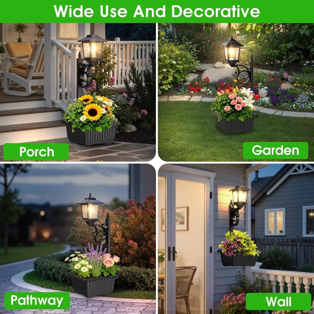 Alt view image 2 of 7 - 2 Pack 2-in-1 Solar Lamp Post with Planter Waterproof Wall Mount or Freestanding Outdoor Light for Garden, Patio, Front Porch & Back Door, Warm White