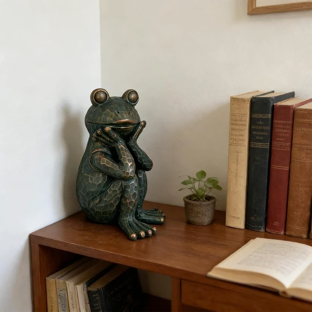 Alt view image 2 of 7 - 10" H Verdigris Green Meditation Frog Lawn & Garden Statue