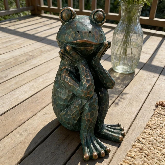Main image of 10" H Verdigris Green Meditation Frog Lawn & Garden Statue