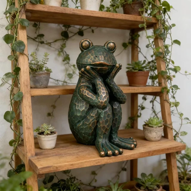 Alt view image 6 of 7 - 10" H Verdigris Green Meditation Frog Lawn & Garden Statue