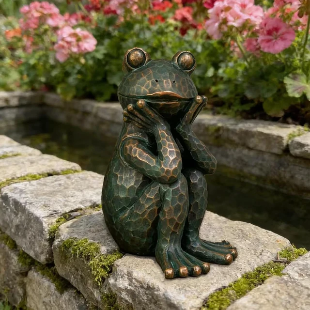 Alt view image 7 of 7 - 10" H Verdigris Green Meditation Frog Lawn & Garden Statue