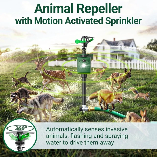 Alt view image 3 of 7 - Motion Activated Animal Repeller with Water Sprinkler Solar Powered IP65 Waterproof Deterrent with Flashing Light for Deer, Foxes, Skunks, Raccoons & Cats