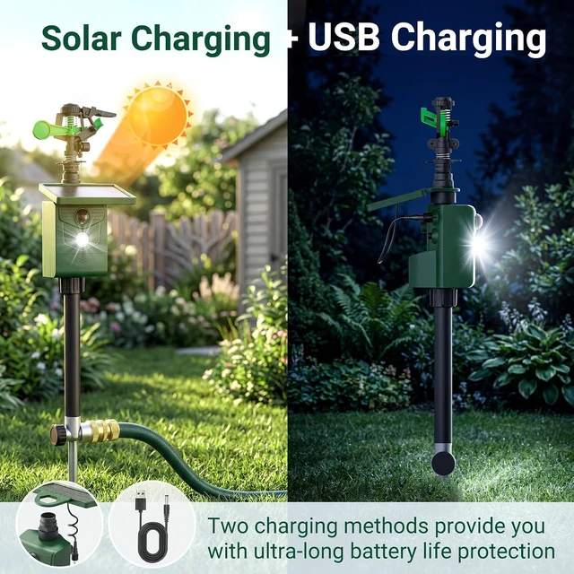Alt view image 5 of 7 - Motion Activated Animal Repeller with Water Sprinkler Solar Powered IP65 Waterproof Deterrent with Flashing Light for Deer, Foxes, Skunks, Raccoons & Cats
