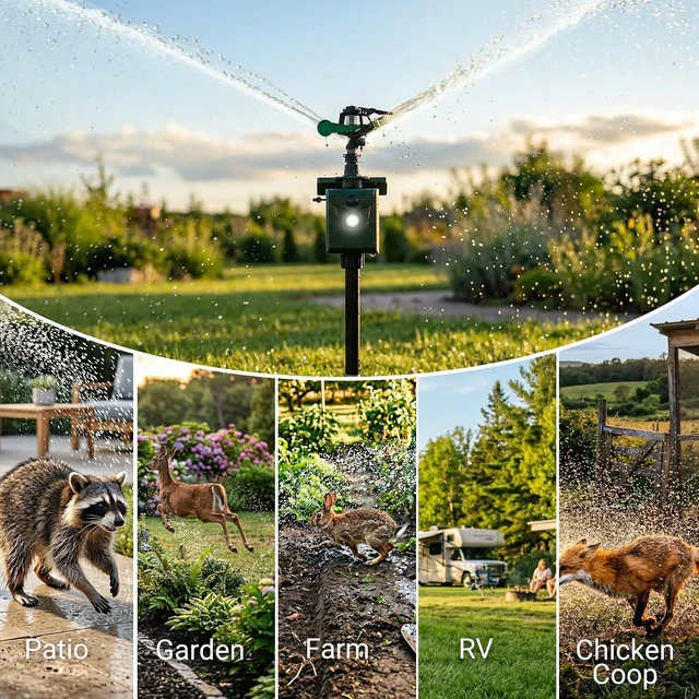 Alt view image 7 of 7 - Motion Activated Animal Repeller with Water Sprinkler Solar Powered IP65 Waterproof Deterrent with Flashing Light for Deer, Foxes, Skunks, Raccoons & Cats