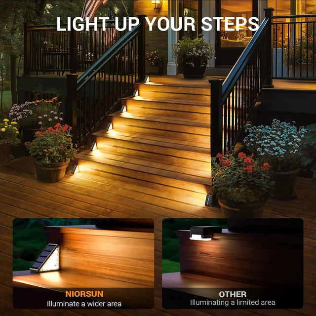 Alt view image 4 of 6 - 24 Pack IP67 Waterproof Solar Step Lights Auto On/Off Warm White Stair Lights for Patio, Yard, Porch, Front Door, Sidewalk & Deck Decor