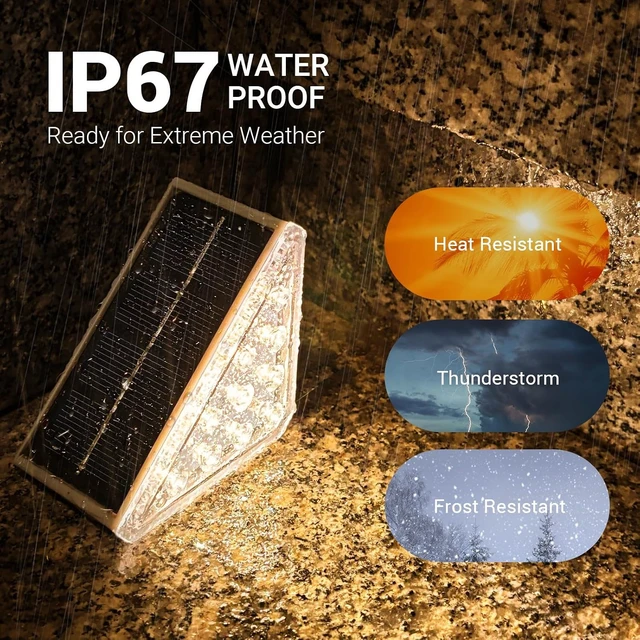 Alt view image 5 of 6 - 24 Pack IP67 Waterproof Solar Step Lights Auto On/Off Warm White Stair Lights for Patio, Yard, Porch, Front Door, Sidewalk & Deck Decor