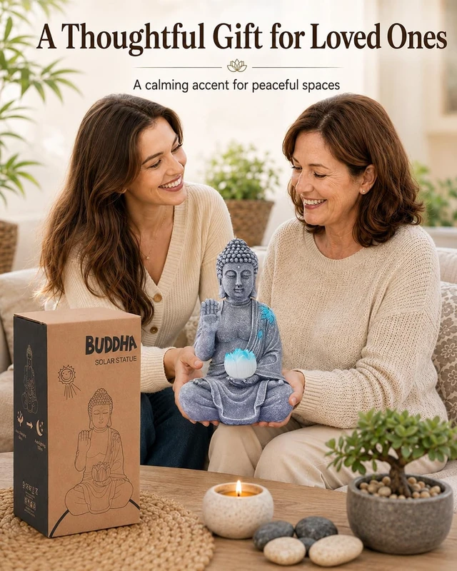 Alt view image 2 of 7 - Sitting Solar Buddha Garden Statue with Lotus Light Decor