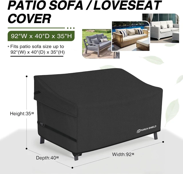 Alt view image 2 of 7 - 92W x 40D x 35H Inch Waterproof Outdoor Sofa Cover, Black