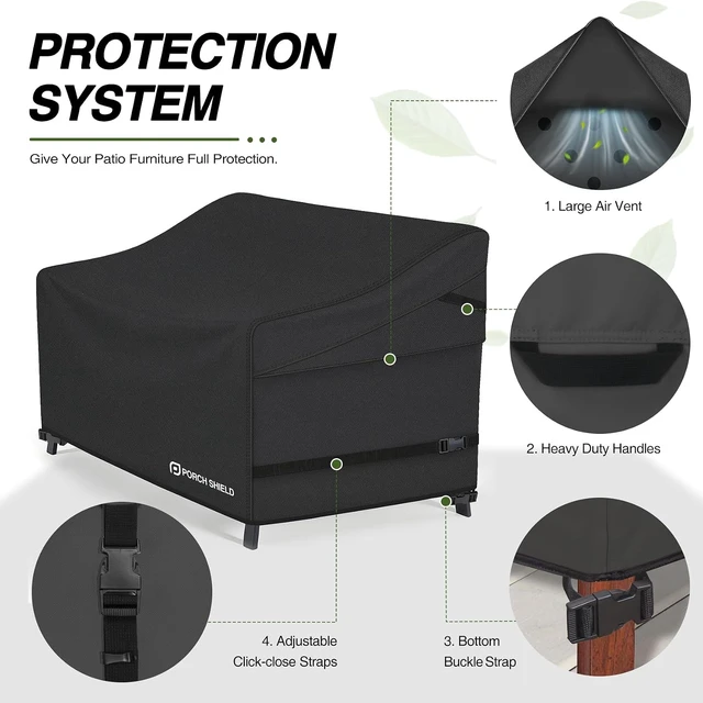 Alt view image 4 of 7 - 92W x 40D x 35H Inch Waterproof Outdoor Sofa Cover, Black