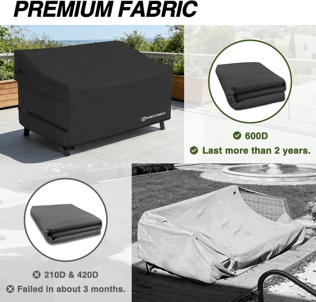 Alt view image 5 of 7 - 92W x 40D x 35H Inch Waterproof Outdoor Sofa Cover, Black