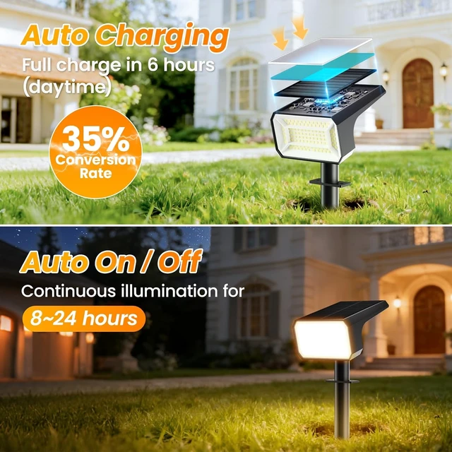 Alt view image 4 of 7 - 8 Pack Upgraded IP67 Waterproof Solar Spot Lights 108 LEDs, 4 Modes, 800LM, Dusk to Dawn for Garden, Yard & Tree, Warm White