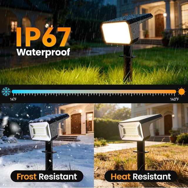 Alt view image 5 of 7 - 8 Pack Upgraded IP67 Waterproof Solar Spot Lights 108 LEDs, 4 Modes, 800LM, Dusk to Dawn for Garden, Yard & Tree, Warm White