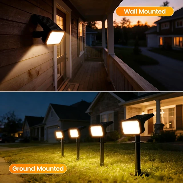 Alt view image 6 of 7 - 8 Pack Upgraded IP67 Waterproof Solar Spot Lights 108 LEDs, 4 Modes, 800LM, Dusk to Dawn for Garden, Yard & Tree, Warm White