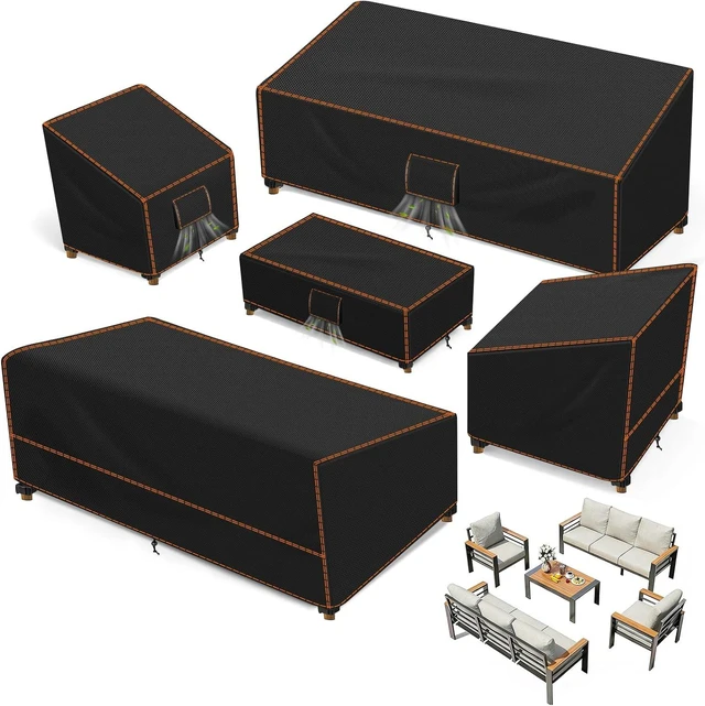 Main image of 5 Piece XXX-Large Waterproof Patio Furniture Set Cover, Black
