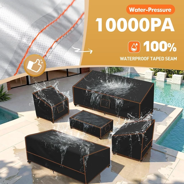 Alt view image 3 of 6 - 5 Piece XXX-Large Waterproof Patio Furniture Set Cover, Black