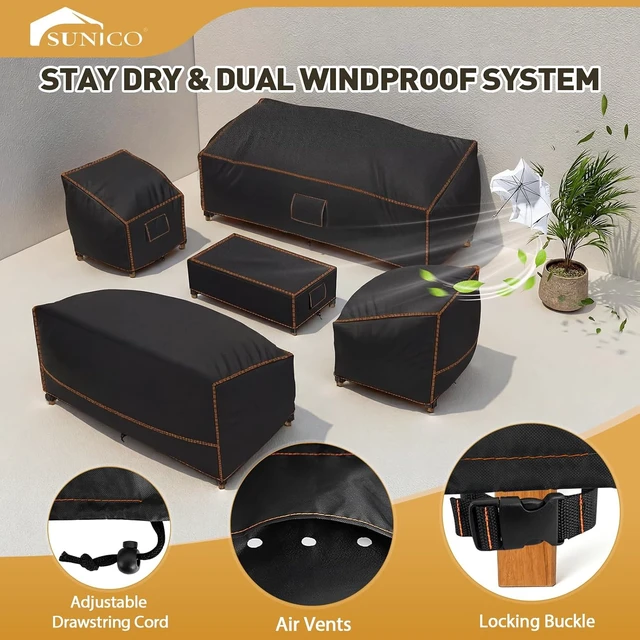 Alt view image 5 of 6 - 5 Piece XXX-Large Waterproof Patio Furniture Set Cover, Black