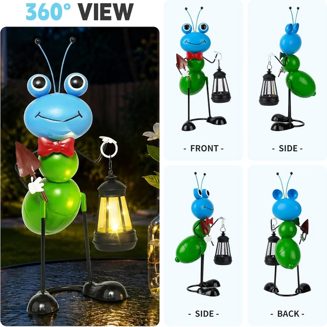 Alt view image 4 of 7 - 15.3 Inch Solar Ant Garden Statue with Lantern Waterproof Metal Outdoor Light for Yard, Patio, Lawn, Porch & Pathway, Garden Gift for Women, Mom & Grandma (Blue)