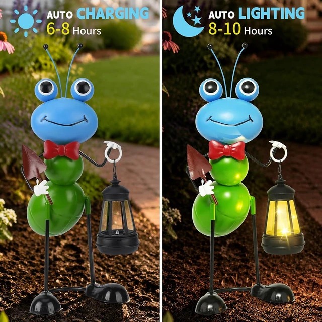 Alt view image 2 of 7 - 15.3 Inch Solar Ant Garden Statue with Lantern Waterproof Metal Outdoor Light for Yard, Patio, Lawn, Porch & Pathway, Garden Gift for Women, Mom & Grandma (Blue)