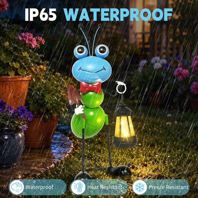 Alt view image 3 of 7 - 15.3 Inch Solar Ant Garden Statue with Lantern Waterproof Metal Outdoor Light for Yard, Patio, Lawn, Porch & Pathway, Garden Gift for Women, Mom & Grandma (Blue)