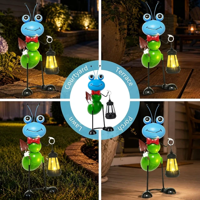 Alt view image 6 of 7 - 15.3 Inch Solar Ant Garden Statue with Lantern Waterproof Metal Outdoor Light for Yard, Patio, Lawn, Porch & Pathway, Garden Gift for Women, Mom & Grandma (Blue)