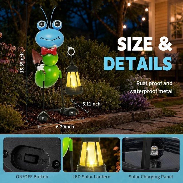 Alt view image 5 of 7 - 15.3 Inch Solar Ant Garden Statue with Lantern Waterproof Metal Outdoor Light for Yard, Patio, Lawn, Porch & Pathway, Garden Gift for Women, Mom & Grandma (Blue)