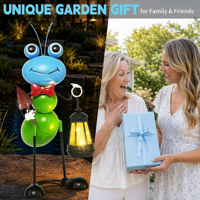 Alt view image 7 of 7 - 15.3 Inch Solar Ant Garden Statue with Lantern Waterproof Metal Outdoor Light for Yard, Patio, Lawn, Porch & Pathway, Garden Gift for Women, Mom & Grandma (Blue)