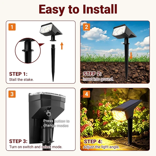 Alt view image 6 of 6 - 12 Pack Warm White Waterproof Solar Spot Lights Outdoor