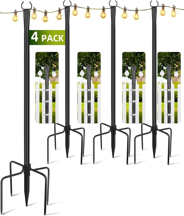 Main image of 4 Pack 10 Ft Adjustable String Light Poles for Outdoors