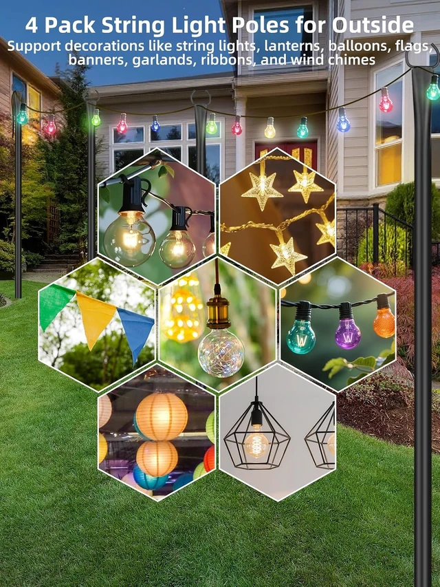 Alt view image 3 of 7 - 4 Pack 10 Ft Adjustable String Light Poles for Outdoors