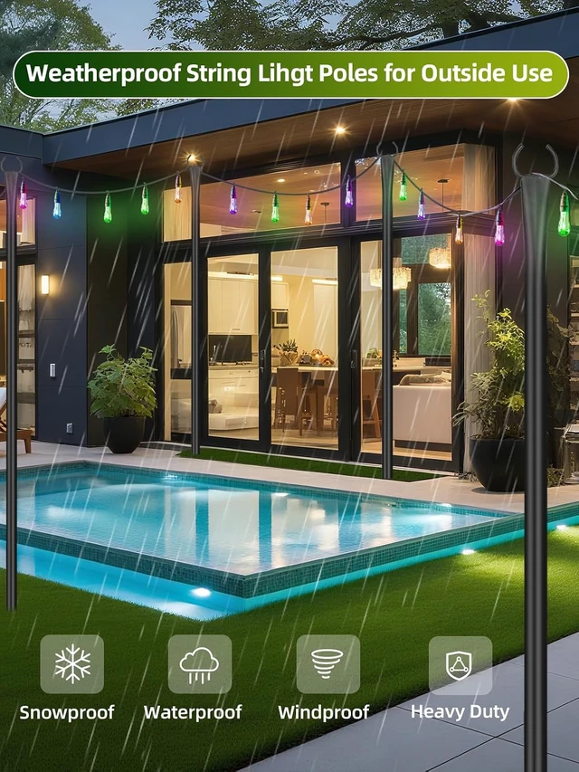 Alt view image 4 of 7 - 4 Pack 10 Ft Adjustable String Light Poles for Outdoors