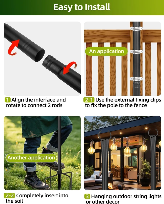 Alt view image 6 of 7 - 4 Pack 10 Ft Adjustable String Light Poles for Outdoors