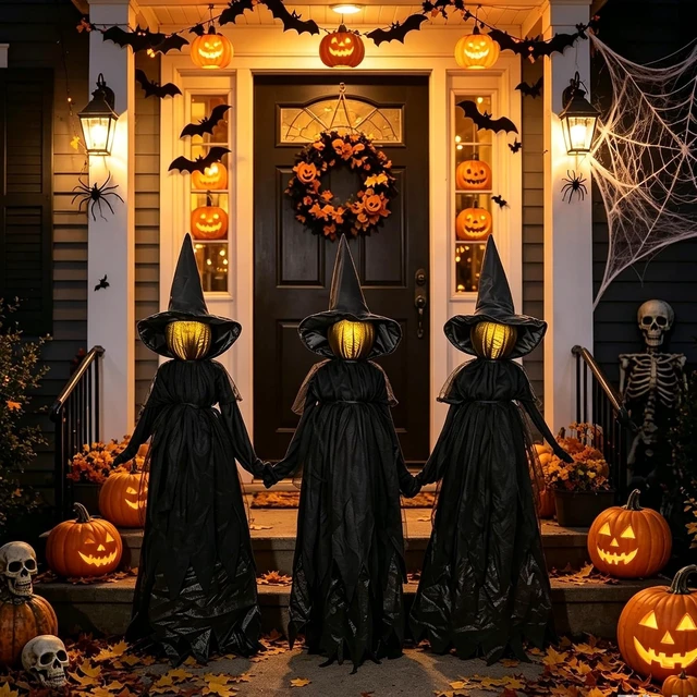 Alt view image 5 of 7 - Set of 3, 4.6 Ft Light Up Witch Stakes Halloween Outdoor Decorations
