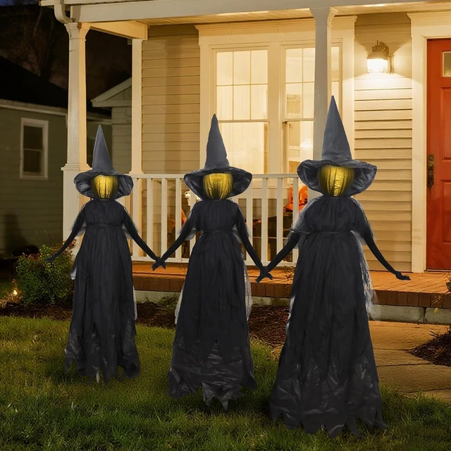 Alt view image 6 of 7 - Set of 3, 4.6 Ft Light Up Witch Stakes Halloween Outdoor Decorations