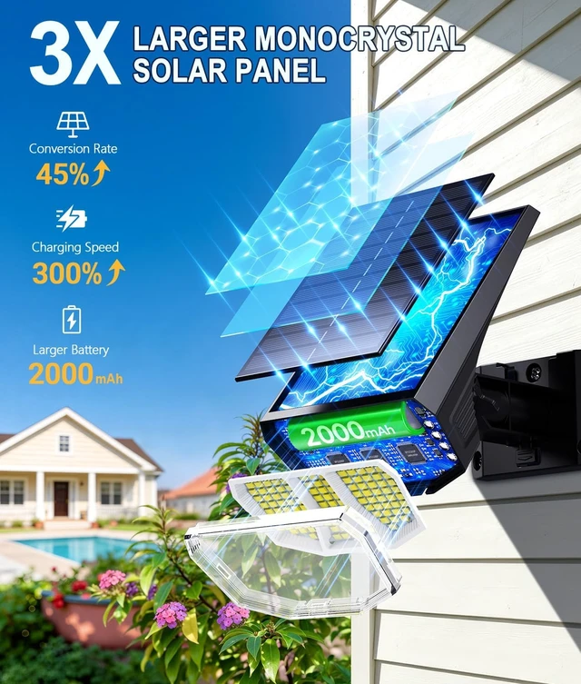 Alt view image 3 of 7 - 6 Pack 104 LED Solar Spot Lights IP65 Waterproof Auto On/Off Outdoor Lights for Yard, Garden, Patio, Wall, Tree & Flag, Cool White