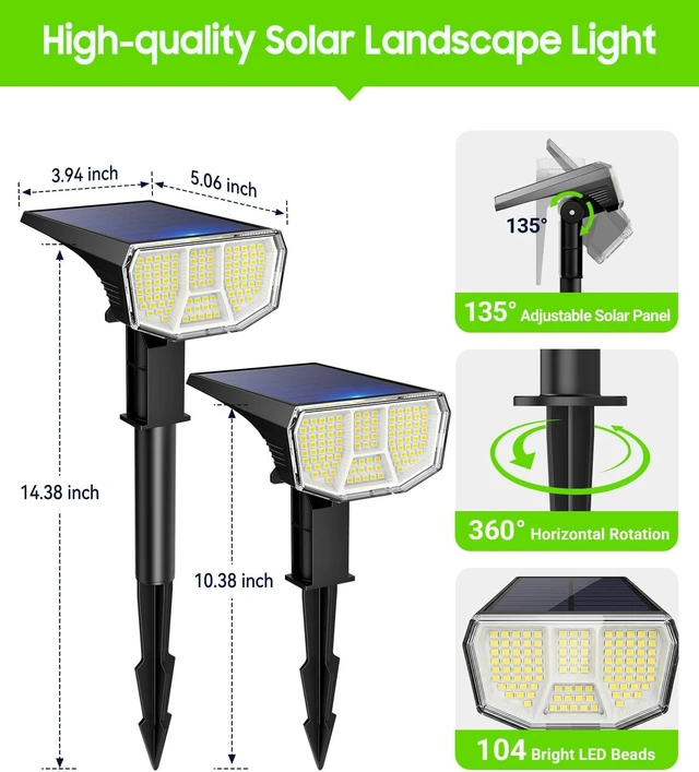 Alt view image 6 of 7 - 6 Pack 104 LED Solar Spot Lights IP65 Waterproof Auto On/Off Outdoor Lights for Yard, Garden, Patio, Wall, Tree & Flag, Cool White