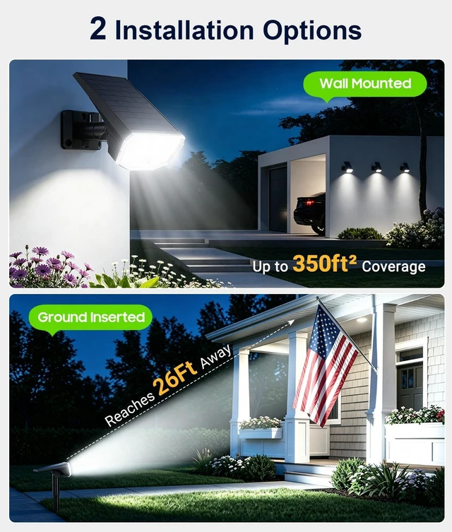 Alt view image 7 of 7 - 6 Pack 104 LED Solar Spot Lights IP65 Waterproof Auto On/Off Outdoor Lights for Yard, Garden, Patio, Wall, Tree & Flag, Cool White