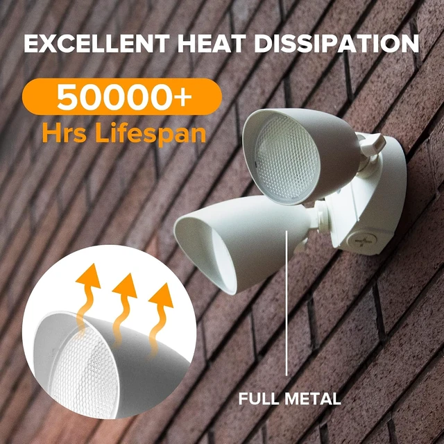 Alt view image 5 of 7 - 2 Pack 28 LED Dual-Head Outdoor Floodlight 2500 Ln, 32 Watt Full Metal Waterproof Security Wall Light for Patio, Garden & Yard, White