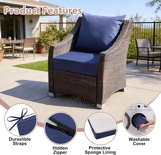 Alt view image 5 of 7 - 24x24 Inch Outdoor Deep Seat Cushion, Navy Blue, Set of 1