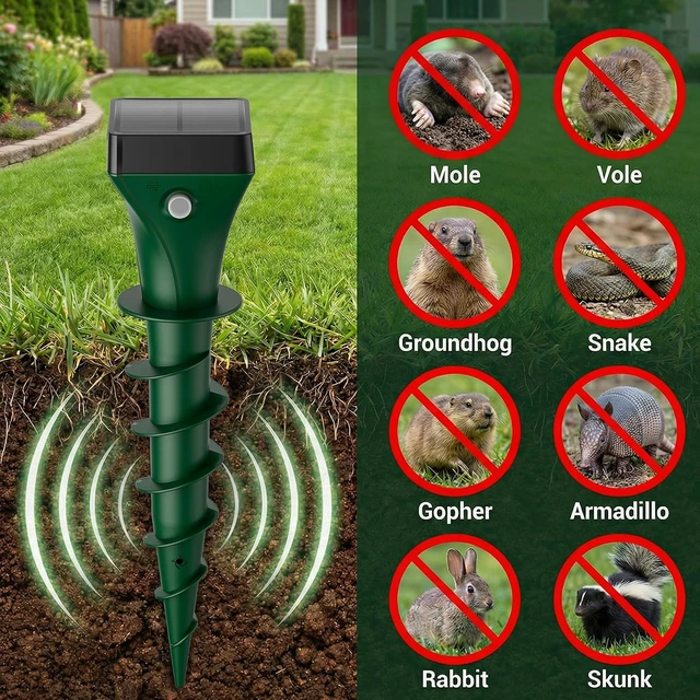 Alt view image 2 of 7 - 8 Pack Solar Powered Mole Repellent for Lawns & Gardens