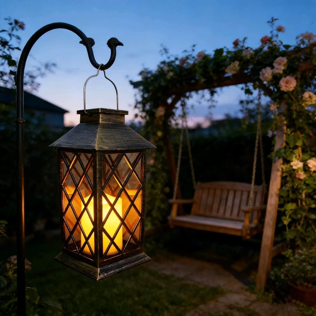 Alt view image 5 of 7 - 2 Pack Waterproof Solar Hanging Lanterns LED Flickering Flameless Candle Mission Lights for Table & Outdoor, Mother's Day Gift for Mom & Wife (2pack)