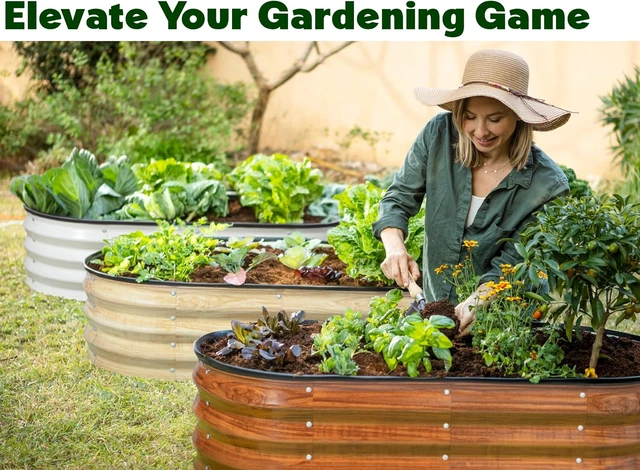 Alt view image 2 of 6 - 4×2×1 Ft Galvanized Raised Garden Bed Large Outdoor Metal Planter Box for Vegetables, Flowers & Gardening (Dark Wood Grain)