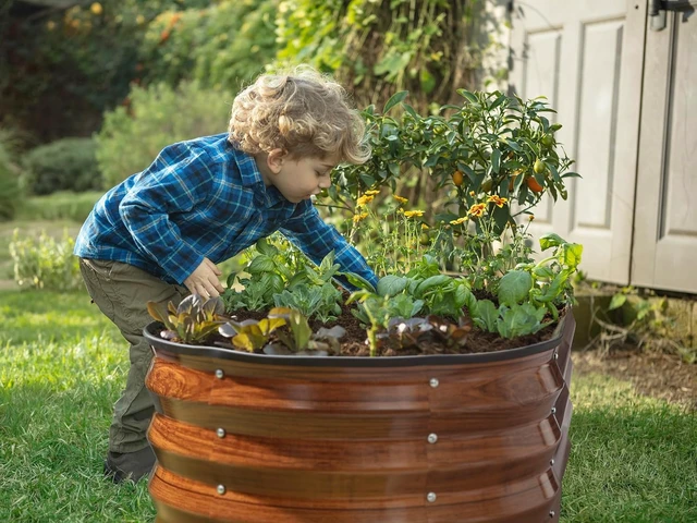 Alt view image 5 of 6 - 4×2×1 Ft Galvanized Raised Garden Bed Large Outdoor Metal Planter Box for Vegetables, Flowers & Gardening (Dark Wood Grain)