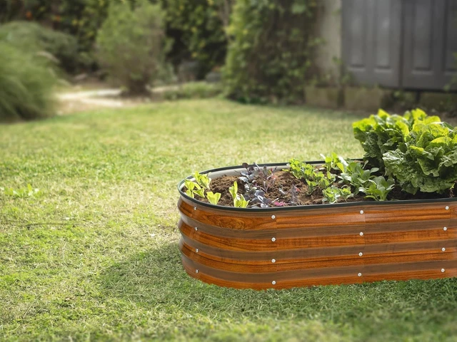 Alt view image 6 of 6 - 4×2×1 Ft Galvanized Raised Garden Bed Large Outdoor Metal Planter Box for Vegetables, Flowers & Gardening (Dark Wood Grain)