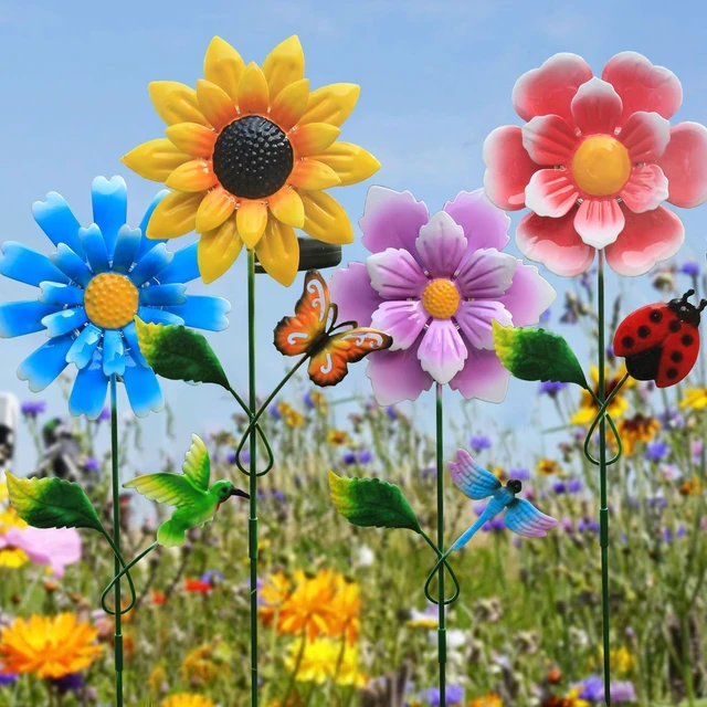Alt view image 2 of 6 - 4 Pack Waterproof Metal Art Stick Flower Solar Lights Halloween Hanging Garden Stakes for Lawn, Patio & Garden Decor, Gift for Women, Mom & Grandma