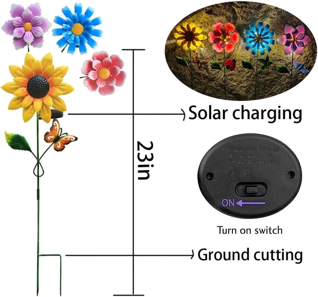Alt view image 3 of 6 - 4 Pack Waterproof Metal Art Stick Flower Solar Lights Halloween Hanging Garden Stakes for Lawn, Patio & Garden Decor, Gift for Women, Mom & Grandma